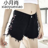 时尚学院风夏季新款百搭复古高腰显瘦系带牛仔裤阔腿裤短裤女热裤