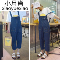 春夏新款韩版宽松显瘦牛仔背带裤女原宿风百搭学生bf直筒九分裤潮