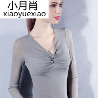 性感深V领网纱打底衫弹力修身长袖小衫2017秋新款上衣女潮厂家