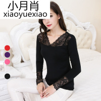 厂家直销 2017秋季新品v领蕾丝莫代尔大码长袖t打底衫上衣女士