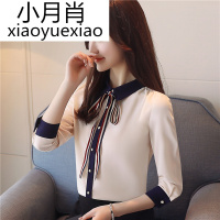 2018实拍衬衫女装新款蝴蝶结宽松雪纺衫长袖系带女士打底衬衣