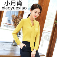 白衬衫女长袖气质V领蝴蝶结雪纺衫季职业装女士百搭打底上衣