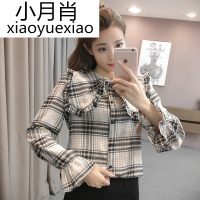 2018季新款韩版时尚修身荷叶袖长袖雪纺衫大码显瘦衬衫女上衣