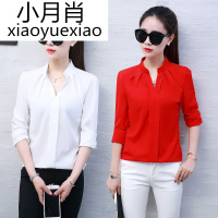 2018秋新款女式衬衫韩版长袖时尚休闲打底宽松显瘦红色雪纺衫女