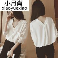 韩版休闲宽松打底衫上衣V领衬衣雪纺衫潮 白色衬衫女士韩范