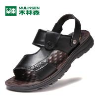 木林森2019新款专柜正品男式凉鞋男夏季软底外穿休闲真皮沙滩鞋男防滑牛皮凉拖鞋男