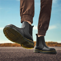 木林森旗舰店一脚蹬软皮真皮短靴百搭英伦时尚套筒马丁靴男鞋潮