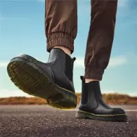 木林森旗舰店一脚蹬软皮真皮短靴百搭英伦时尚套筒马丁靴男鞋潮