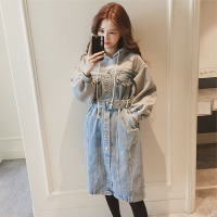 新款式2021春冬新款胖mm连衣裙大码女装连帽卫衣牛仔中长款裙胖妹妹-定制款