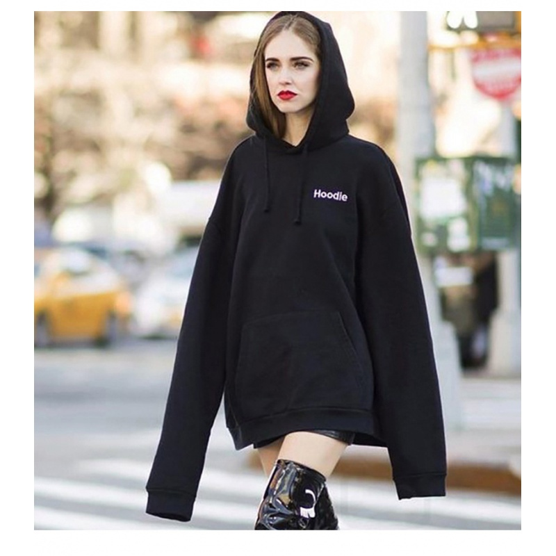 新款式明星同款oversize卫衣ins女bf风加绒加厚连帽中长款宽松黑色