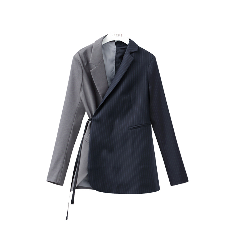 新款式2021新款女装春装不对称拼接中长款小西装休闲西服外套女上衣