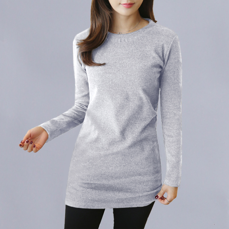 款式新款女式长袖显瘦韩版百搭t恤女士春秋季装中长款修身包臀打底衫