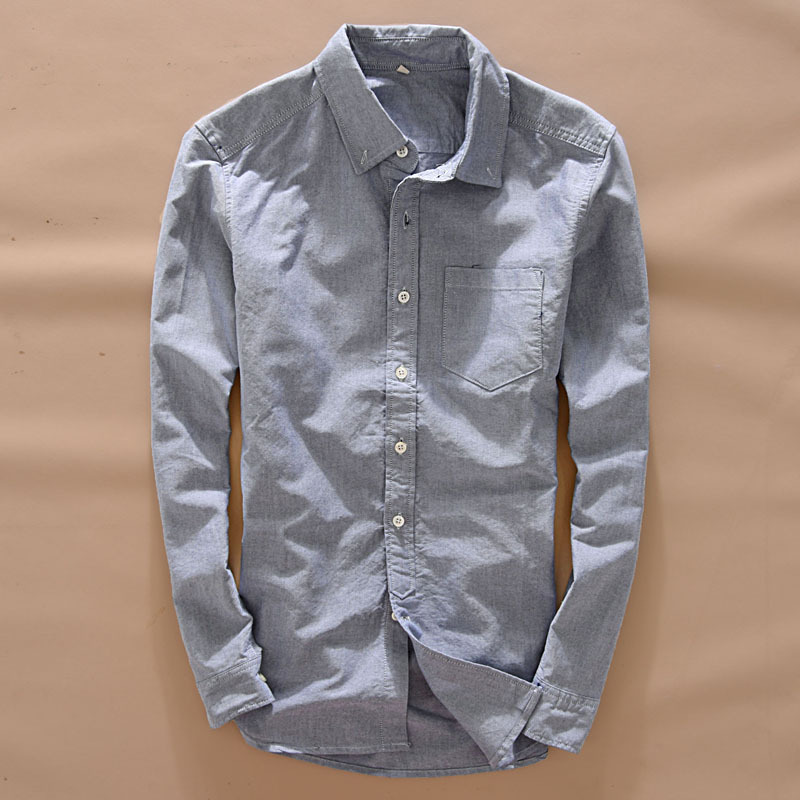 新款式透气男士柔软水洗牛津纺长袖全棉休闲百搭纯色衬衫修身白衬衣潮