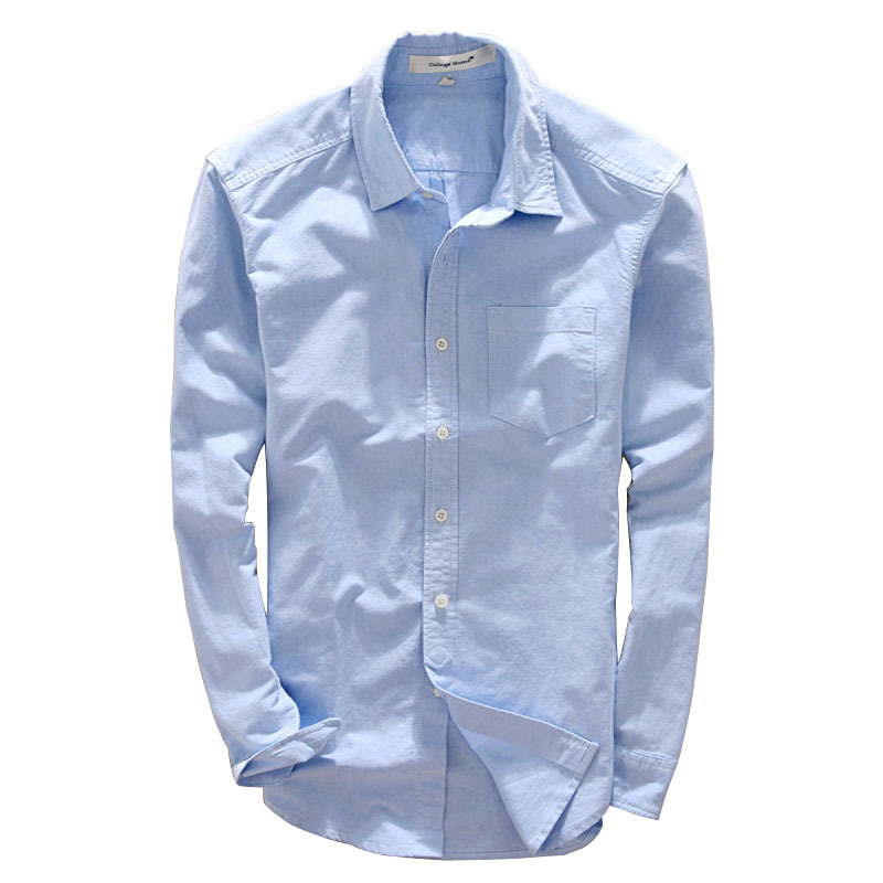 新款式透气男士柔软水洗牛津纺长袖全棉休闲百搭纯色衬衫修身白衬衣潮