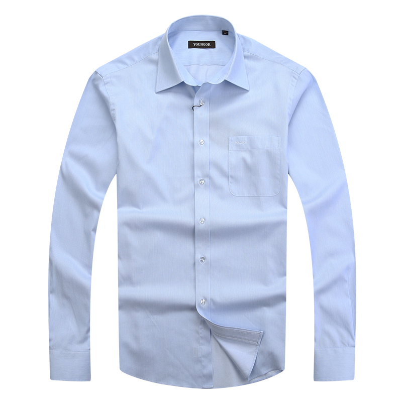 新款式长袖衬衫男士纯色商务休闲职业正装免烫方领衬衣定制款