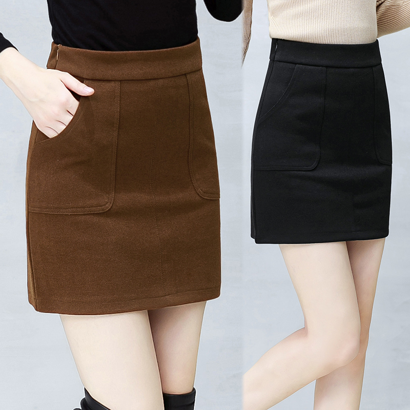 新款式一步裙毛呢短裙女半身裙秋冬款韩版显瘦高腰百搭冬季包臀a字裙