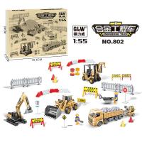 儿童工程车玩具多功能套装合金挖土机挖掘机吊车汽卡车惯性系列大型男孩-802-挖掘车+推土车+吊叉车+运输车(包含路障)