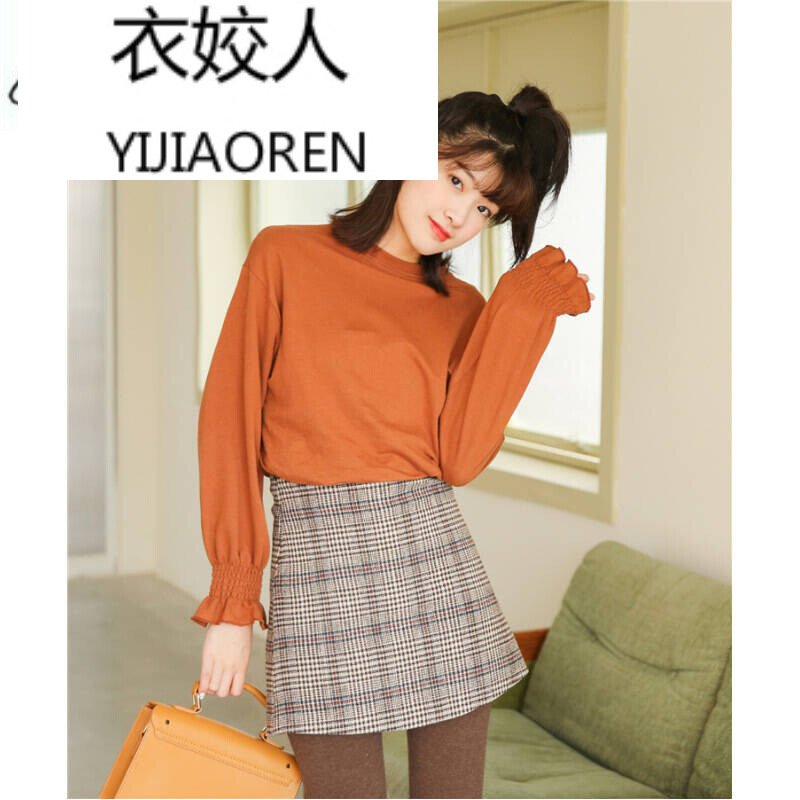 衣姣人(YIJIAOREN)女装2018新款韩版显瘦加厚格纹呢料半身裙女字裙短裙咖啡色