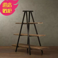 美式loft实木书架简易置物架A字层架铁艺落地复古陈列展示架DF壹德壹