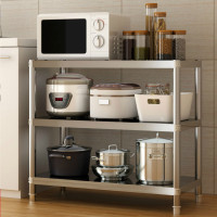 厨房置物架3层微波炉架子收纳储物架不锈钢落地三层烤箱架置物架壹德壹