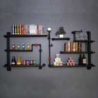 loft复古铁艺墙上壁挂搁板置物架做旧水管实木书架酒架装饰陈列架壹德壹