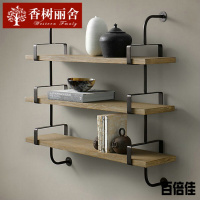 新款创意复古隔板架实木壁挂架美式仿古书架铁艺隔板架墙壁置物架博古架壹德壹