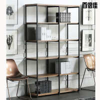 新款创意美式复古工业风loft实木隔板置物架落地铁艺书柜墙角铁艺书架定制 100*30*168CM木板2CM壹德壹