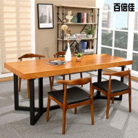 新款创意loft简约铁艺长条桌会议桌电脑桌工业风餐桌椅实木长桌办公桌家具300*100*75实木板厚8公分壹德壹