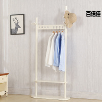 新款创意衣帽架落地实木衣架多功能卧室双层挂衣架简约置物架家用衣服架子象牙白【精工艺】送两个木衣架壹德壹