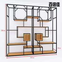 新款创意铁艺展示架实木隔断置物架书架工业风玄关格子架loft办公室屏风铁艺隔板架子壹德壹