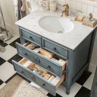 地中海美式乡村落地浴室柜组合卫浴柜洗手盆卫生间实木橡木仿古柜壹德壹