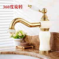 全铜金色欧式陶瓷龙头仿古玫瑰金冷热玉石面盆旋转大理石水龙头壹德壹