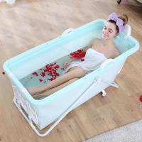 可折叠加厚泡澡桶塑料家用浴桶超大号儿童宝宝浴缸带盖浴盆水嫩粉欧式折叠壹德壹