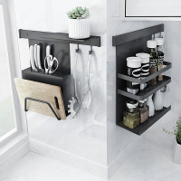 免打孔厨房置物架黑色壁挂式 家用刀筷菜板架子收纳神器用品大全