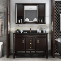 现代新中式浴室柜落地式橡木组合卫生间实木洗脸盆洗手台储物镜柜