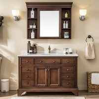 美式浴室柜落地式橡木卫浴实木复古卫生间洗脸盆洗手池面盆柜组合