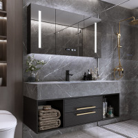 智能轻奢浴室柜组合简约现代卫生间洗手池洗脸台盆岩板卫浴洗漱台