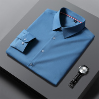 春季长袖衬衫男修身弹力免烫竹纤维工装衬衣男士纯色百搭商务寸衫940