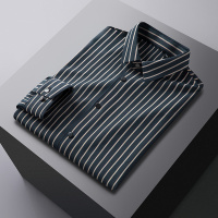 春秋新款无痕长袖衬衫男式弹力免烫工装衬衣男士条纹商务百搭寸衫