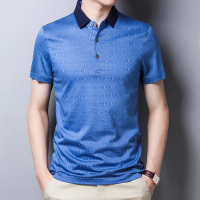 莱诗伯特桑蚕丝男士短袖t恤夏季中年短袖上衣 波点冰丝半袖polo衫356