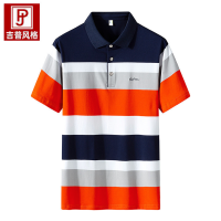 2022夏季新款短袖条纹polo衫男士翻领刺绣拼色t恤男潮流