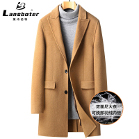 莱诗伯特秋冬新款 100羊毛戗驳领双面呢大衣男中长款羽绒脱卸内胆羊毛外套