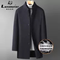 Lansboter/莱诗伯特水貂立领毛呢大衣脱卸鹅绒内胆双面呢羊毛大衣男中长款羊绒外套121