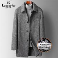 秋冬潮流围巾款可脱卸羽绒内胆双面呢羊毛呢大衣男中长款毛呢外套2567