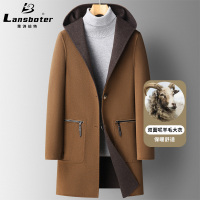 秋冬连帽双面穿羊毛大衣男中长款双面尼大衣风衣男士青年潮流外套8806