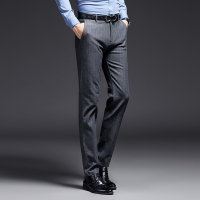 秋冬新款色织竖条男式休闲裤修身男长裤直筒弹力男士西裤2610