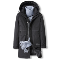 新款白鸭绒羽绒服男士中长款连帽羽绒服户外防寒羽绒外套大码12003