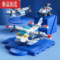 真智力积木儿童益智拼装工程小颗粒拼插男孩子玩具军事警车坦克拼图 城市警察车队-137颗粒 7变造型
