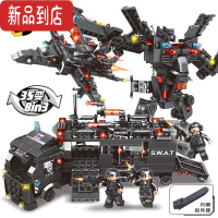 真智力积木军事拼装益智动手男孩子坦克合体模型儿童小颗粒玩具 8合3黑鹰特警35变 400+颗粒送人仔