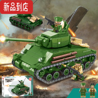 真智力兼容樂高二战军事坦克歼击车反坦克炮男孩子积木玩具10 谢尔曼中型坦克